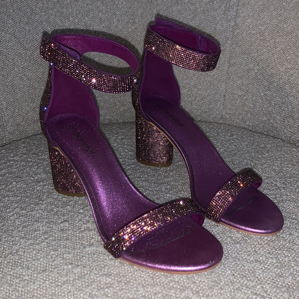 Jeffrey Campbell Laura Crystal Embellished Ankle Strap Block Sandal in Purple
